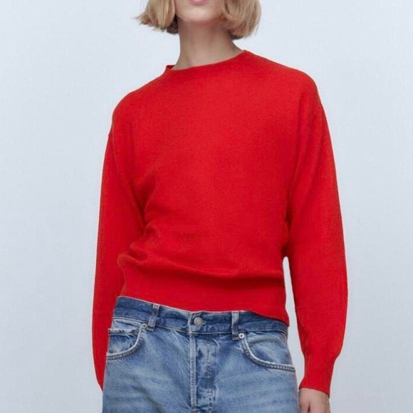 Zara Knits EUC Red Long Sleeve Crewneck Sweater Top Size S - Picture 1 of 4